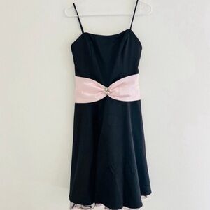 Vintage 90s Aspeed Black Pink Satin Midi Gown Medium